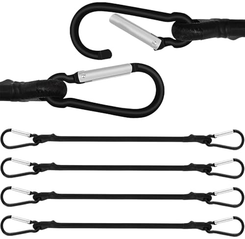 Lot de 4 tendeurs élastiques de 50 cm avec mousqueton | Noir, capacité de 30 kg, noyau en latex de qualité, sangles élastiques robustes pour camping, vélo, cargaison