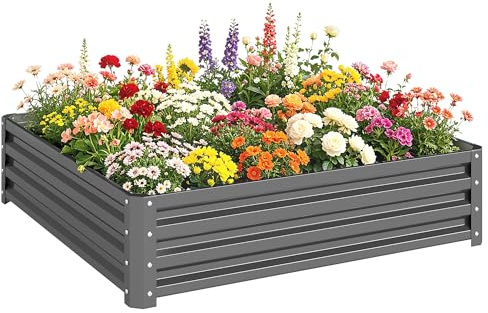 Outsunny Carré Potager de Jardin Bac Potager Métal 120x120x30cm Gris Clair