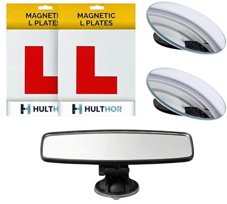 Magnetic L Plates for Cars with Mirrors Bundle, 2 Pack Learner Driver L Plates with Blind Spot Mirrors and Suction Rear View Mirror