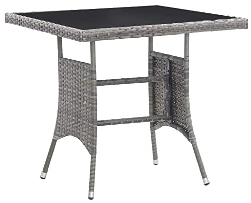 HFXHIJXQ Gartentisch 80x80 cm Grau mit Glasplatte aus wetterfestem Poly Rattan Modernes Design Robuster Stahlrahmen für Balkon Terrasse Garten Outdoor Esstisch klein