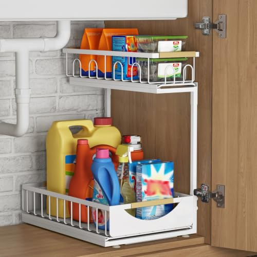 Fantasnight Under Sink Storage Organiser 2 Tier White 1 Pack | Kitchen Cupboard for Metal Undersink Organisation