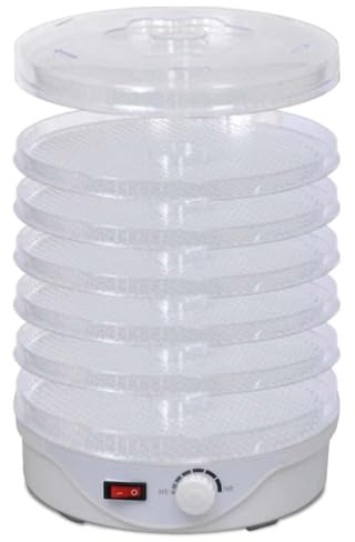 QUAHEAS Essiccatore con potenza di 250 W e 6 ripiani trasparenti, essiccatore con regolatore di temperatura 35-70 °C, asciugatrice per frutta, verdura, carne, erbe, funghi, snack, silenzioso