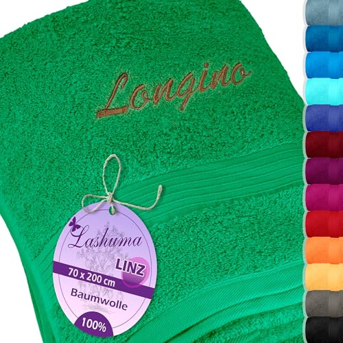 Lashuma Saunahandtuch mit Namen Stick, Handtuch groß 70x200, Linz Badetuch Grün - Forst