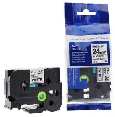 Schriftbänder Rillstab für Brother TZe-251 - schwarz auf weiß, 24mm/8m