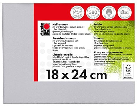 Marabu 1616000000180 - Keilrahmen, ca. 18 x 24 cm, Rahmentiefe ca. 1,8 cm, weiß, mit 380 g/qm Baumwolle bespannt, 3 fach grundiert, leicht saugend, für Acryl-, Öl-, Gouache- und Temperafarben