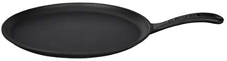 Lava Pancake in ghisa per pizza/pancake, rotonda, con manico in metallo, 26 cm, colore: nero