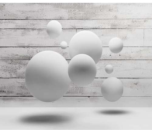 decomonkey - Papier Peint Panoramique 3d Effet Abstrait Abstraction 400x280 cm - Décoration murale – Tapisserie pour salon - Abstraction bois figures géométriques illusion fond gris moderne