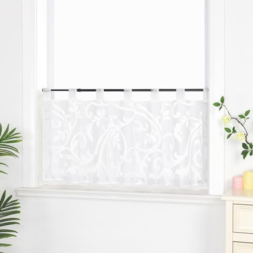 Joyswahl Scheibengardine Voile Bistrogardinen mit Schlaufen Elisabeth Kurzgardine HxB 60x90cm Weiß 1er Pack
