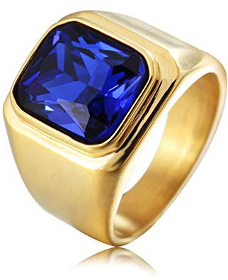 KnSam Herren Ring Herren Herren Ring Breit Quadrat Gold Mit Blauem Stein Ring