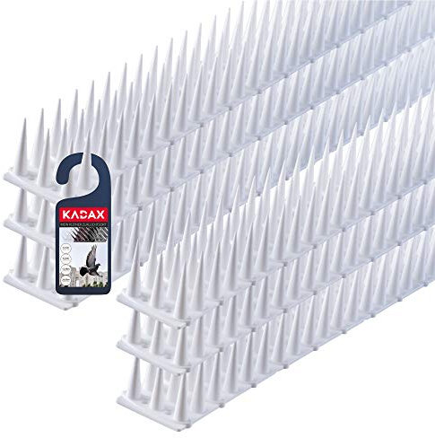 KADAX Dissuasore per uccelli in plastica, 52 x 4,5 x 3,5 cm, repellente per animali, 3 file, punte per gatto, martore, colomba, recinzione, davanzale, tetto, repellente per piccioni (6, bianco)