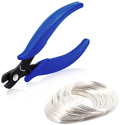 SPEEDWOX 5.5 Inches Memory Wire Cutting Pliers 100 Loops Silvertone Memory Wire Set for Bracelet Jewelry Making Memory Beading Wire Cutter Hobby Work Tool Arts Crafts Making Supplies