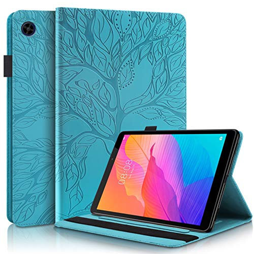 Aswant Custodia Huawei MatePad T8 Cover in pelle PU Albero in Rilievo Folio Flip Case Funzione Supporto per Custodia Tablet Protettiva con Porta Penna per Huawei MatePad T 8 8 pollici 2020 - Blu