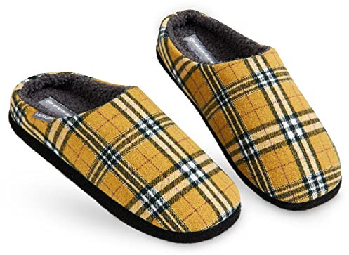 Dunlop Ciabatte Uomo, Comode Pantofole Invernali Calde Memory Foam, Taglia 41-46, Idea Regalo Compleanno, Ciabatta Da Casa Con Pelo, Originali Babbucce Uomo (Grigio/Senape, numeric_44)