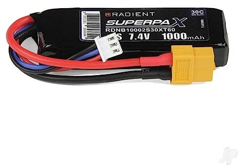 Radient 1000mAh 2S 7.4v 30C RC LiPo Battery w/ XT60 Connector Plug