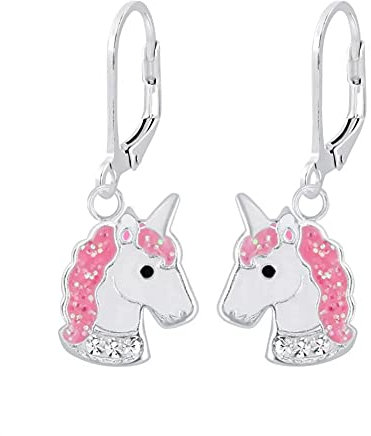 Laimons Mädchen-Ohrhänger Einhorn Glitzer Sterling Silber 925