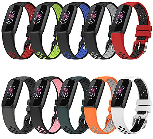 Hoopyeecase Bracelet Compatible pour Fitbit Luxe,Mou Bicolore Silicone Sport Bracelet de Montre pour Fitbit Luxe Smart Watch, pour Femmes et Hommes