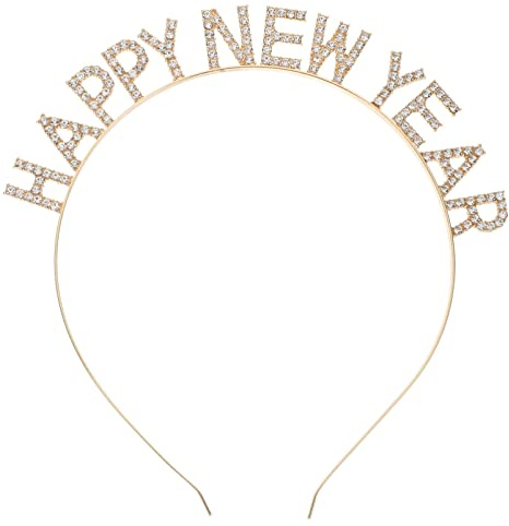 -tête Happy New Year pour femme - Avec strass - Accessoire pour le Nouvel An - Accessoires de cheveux pour le réveillon du nouvel an - 1 pièce (doré)
