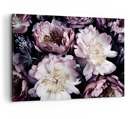 Bilder auf Leinwand 100x70cm Leinwandbild Pfingstrosen Veilchen Blumen Groß Wanddeko Bild Schlafzimmer Küche Deko Wandbilder Dekoration Wohnzimmer Wall Decor Canvas Wand Kunstdruck Art AA100x70-5076