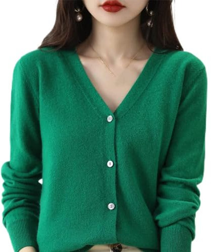 JIANGZ Gilet Femme,Cardigan À Col En V Vert Cardigan Coupe Ajustée Court Manteau Tricot Doux Manches Longues Veste De Chandail Ouvert Sur Le Devant Tricots Vêtements D'Extérieur Pour Fem, L
