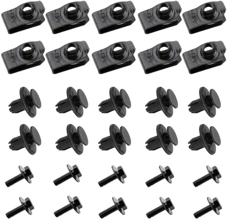 Effitnee 30Pack Engine Undertray Cover Bolt Clamps For Nissan Qashqai 14-20 | Hood Bolt Retaining Nut Undertray Clip Plastic Clip Retainer for Chassis Engine Guard Panel Bumper Fastener