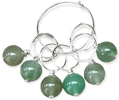 6 Maschenmarkierer mit Aventurin - Maschenzähler - silber - Halbedelsteine - Strickhilfe stitch marker Perlen grün