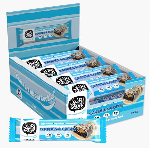 Yubi Cookies & Cream - 12 Pack - Protein Bars - 99 Calories, High Protein, High Fibre, Low Sugar, Gluten Free and Dairy Free - Healthy Snacks/Nutrition Bar - Chocolate Bars - 420g