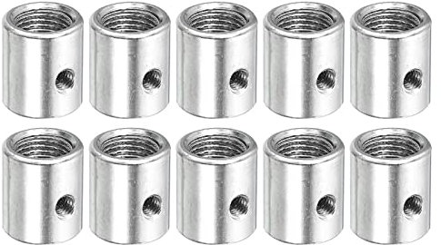 sourcing map Rond Écrou Accouplement, M10 to M8 Adaptateur Vis Femelle Filetage Convert Manchon Connecteur Tige Barre Goujon Tube Écrou, Argenté Paquet de 10