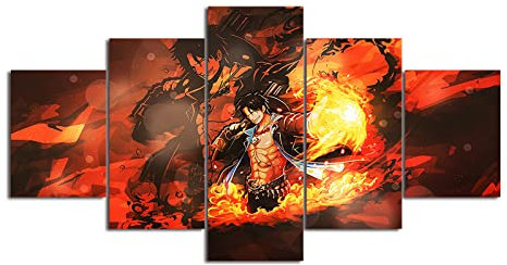 VEYEBZ 5 Stück Gerahmte Leinwand Malerei Kunst Abstrakte Modulare Poster 150×80Cm, Anime One Piece Ace Familie Schlafzimmer Wohnzimmer Dekor Möbel Hd Wandbild Drucken Geschenk