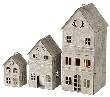 3 x Laterne Antler Häuser Eisen lackiert Höhe 13-35 cm Dekoration Winter, Haus