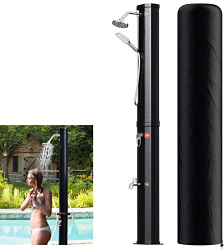 Izrielar Solardusche mit Handbrause 40Liter 225cm Solarbeheizte Duschen, Einstellbare Temperatur Gartendusche, bis 60°C, 50 PSI,warmes Wasser ohne Strom, Wasserhahn und 180° Duschkopf, Schwarz