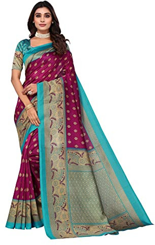 IMTRA FASHION Sari De Seda De Arte Impreso Púrpura Tradicional Indio Con Pieza De Blusa-SELENA PURPLE