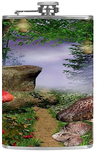Flachmann mit Trichter, personalisierte Flaschen,Pilz-Schmetterlingswald,Tragbarer kleiner Krug aus Edelstahl für Spirituosen
