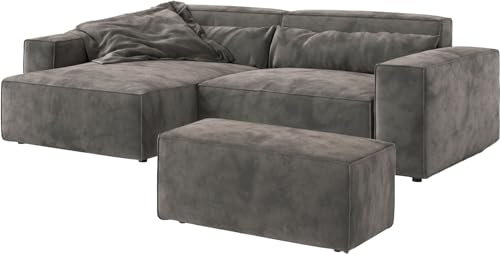 DELIFE Eckcouch Sirpio Mikrofaser Khakibraun 230x155 cm Recamiere variabel
