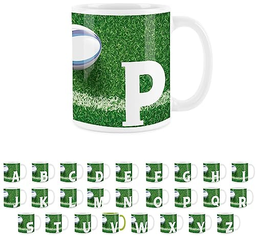 Rugby Letter P Mug - White Initial Personalised Alphabet Tea Coffee Gift Mug Present