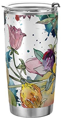 Tumbler Watercolor Rustic Summer Flower Insulated Coffee Cup Beverage Container Office Travel Mug with Straw and Lid 20oz Back to School Gift