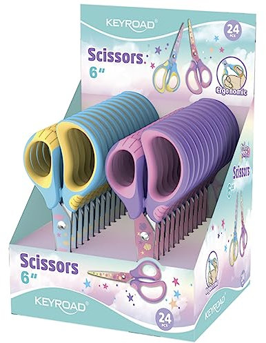 KEYROAD Schulschere Pastell/Kinderschere 15,5 cm / 24 Stück - 24er Pack/mit abgerundeten Klingen/Zeichnen sich Durch Extrem Haltbaren Kunststoff Griff