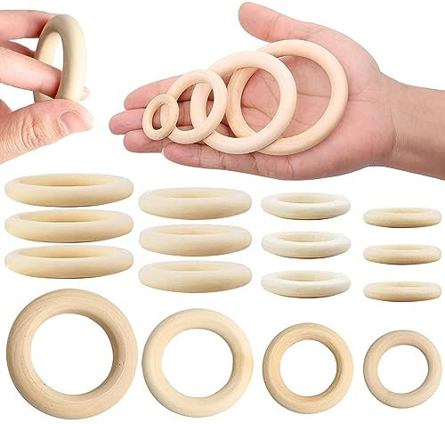 Holzringe zum Basteln 16 Stück Natürliche Holz Ringe Makramee Ringe für DIY Schmuck Makramee Armband Anhänger Hängende Dekoration Ringe - Außendurchmesser 40, 60, 80,100mm
