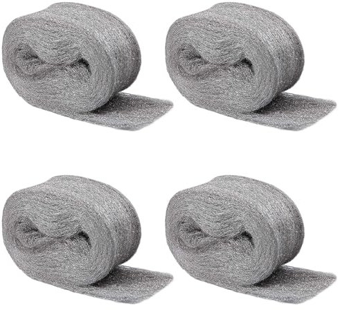 Shineboc - Lot de 4 Bobines de Laine d'Acier Grade 000, 16 mètres Polissage Acier Laine Idéal pour le Nettoyage, le Polissage, l'Entretien et la Finition du Bois, du Verre