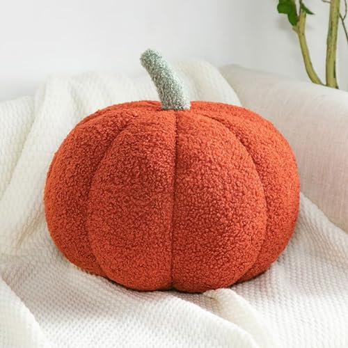 Bettschlange Kürbis Kissen, 3D Kürbis Deko, Halloween Plüsch Kürbis Kissen Gemütliche Herbst Gefüllte Zierkissen für Erntedankfest Weihnachten Schlafzimmer, Stuffed Plush, Rot, 20cm