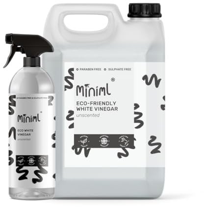 Miniml Eco White Vinegar Cleaning Unscented Bundle 750ml Spray Bottle + 5L Refill Jerry Can All Natural Multi-Surface & Multi-Purpose Cleaner Limescale Remover Laundry Softener 100% Vegan Cruelty Free