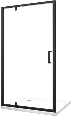 Porte de douche à ouverture battante roto-translante avec pivots asymétriques, cadre noir mat réversible (Cm 66-69 H 200)