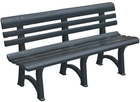 TOMAINO - Panchina Da Giardino In Plastica - Panca da Giardino da 3 o 4 Posti - Panchina da Esterno per Balcone, Terrazzo Veranda - Panca in Plastica New Antracite