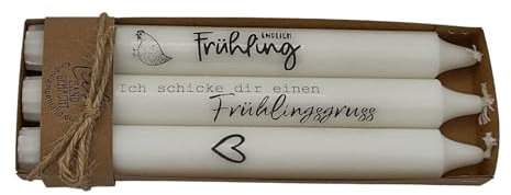 Stabkerzen Kerzen Set Oster- und Frühlingsmotive mit Spüchen Dekokerzn Tischdeko Osterdeko (Frühlingsherz)