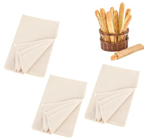 Pcmursal 3Pcs Linen Cloth for Bread Baking 14x18 Inches Tea Towels for Baking Sourdough Bread Proofing Towel Pastry Cloth for Dough, Baguettes, Loaves, Pastry, Homemade Bread