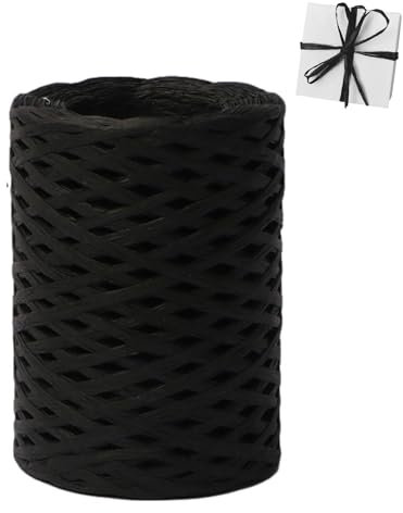 GOIEHIR Cinta de Papel Raffia, 200M Cuerda de Rafia, Cordel Cinta de Papel de Rafia para Envolver Regalos, Floristería, Bricolaje Artesanía Decoración, Negro