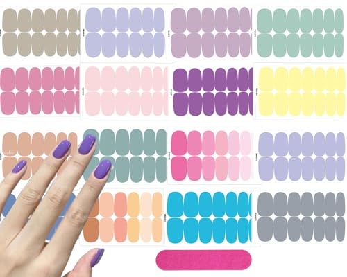16 Sheets Light Color Nail Polish Strips Stickers, Solid Color Gel Nail Wraps Stickers, Self Adhesive Nail Art Decal Supplies with Nail File for Manicure Tip Decoration