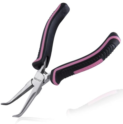 LEONTOOL Mini Bent Needle Nose Pliers with Serrated Jaw Small Bent Long Nose Pliers Tweezers Long Nose Pliers Jewelry Pliers for Jewelry Making, Wire Wrapping and Object Gripping with Soft Grip