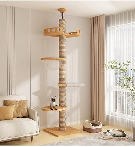 SHXMWINSY Cat Tree Floor to Ceiling,Cat Tree Height Adjustable from Floor to Ceiling（92“-110”）, Tall Climbing Tree, Equipped with Scraping Pillars, Comfortable Bed, Observation Deck, Space Capsule