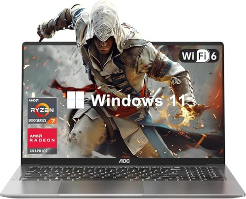 AOC Notebook Gaming Procesador Ryzen 7 7735HS (hasta 4.75 GHz), DDR5 Teclado Retroiluminado PC Portátil, RAM 16GB NVME SSD 512GB, Gráficos Radeon RX Vega 8