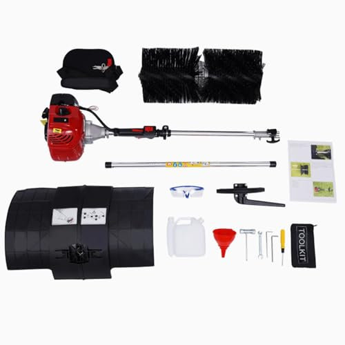 Kehrmaschine Manuell, 1700W Rasenmäher Gas Power 52CC Handkehrmaschine Besen Auffahrt Rasen Kunstrasen Schnee reinigen zum Kehren von Boulevards, Einfahrten, Rasenflächen